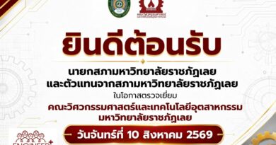วันจันทร์ที่ 10 สิงหาคม 2569 การตรวจเยี่ยม จากนายกสภามหาวิทยาลัยราชภัฏเลยและตัวแทนสภามหาวิทยาลัยราชภัฏเลย